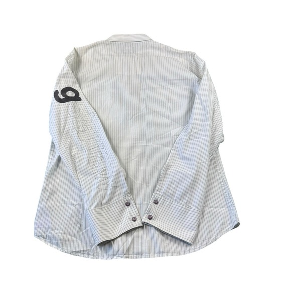 G-Star White Striped Men's Spellout Pearl snap Dual Pocket Shirt Size Large - Picture 2 of 4